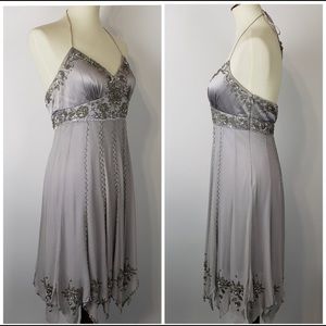 SUE WONG Nocturne Silk Beaded Halter Dress